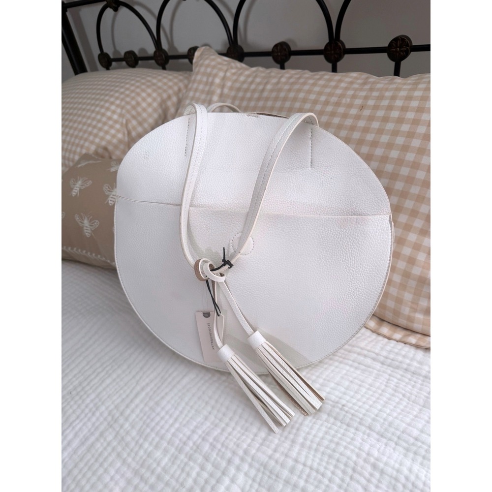 Remi & Reid Anthropologie White Circle Tote Bag & Crossbody Pouch Set New